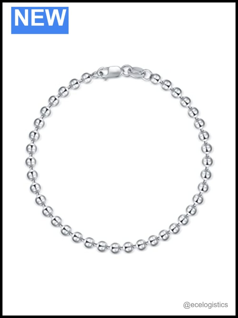 925 Sterling Silver Bead Ball Chain Bracelet with Lobster Claw Clasp